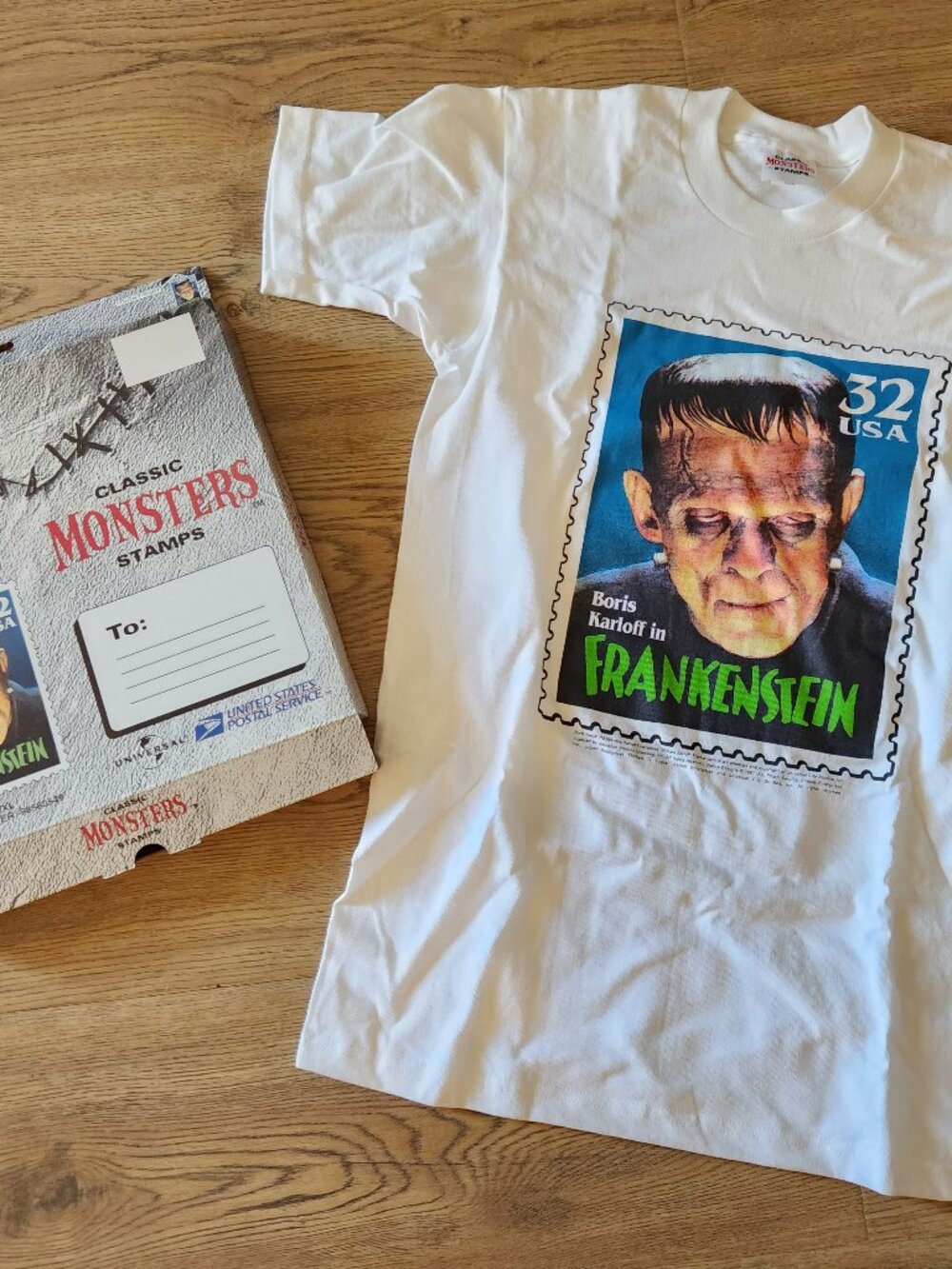Vtg Universal Monsters Frankenstein USPS Stamp Tshirt